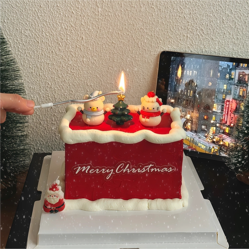 2026圣诞节hellokitty蛋糕装饰摆件圣诞节kt猫小熊圣诞树蜡烛插件