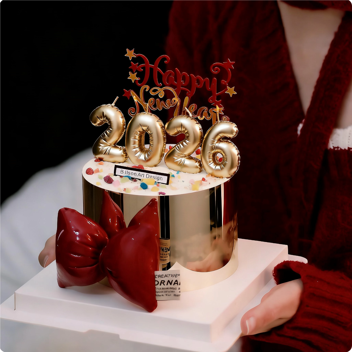 2026金色数字蜡烛蛋糕装饰摆件跨年元旦金色蛋糕围边红色PU蝴蝶结,节庆用品/礼品,蜡烛,淘宝优惠券,粉丝福利购,淘宝优惠卷