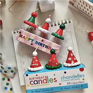 2025韩国圣诞节圣诞帽蜡烛蛋糕装饰摆件Xmas文字雪花迷你帽子蜡烛