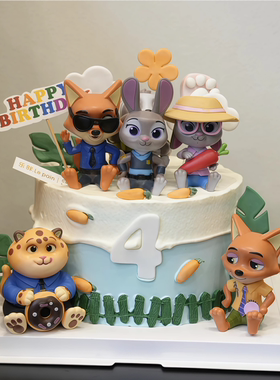 zootopia疯狂动物城玩偶生日蛋糕装饰兔子朱迪狐尼克手办公仔摆件