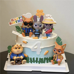 zootopia疯狂动物城玩偶生日蛋糕装饰兔子朱迪狐尼克手办公仔摆件