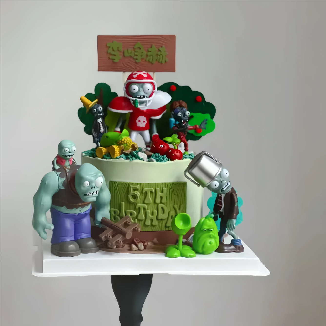 植物大战僵尸蛋糕装饰摆件橄榄球僵尸机枪豌豆食人花贝斯火爆辣椒
