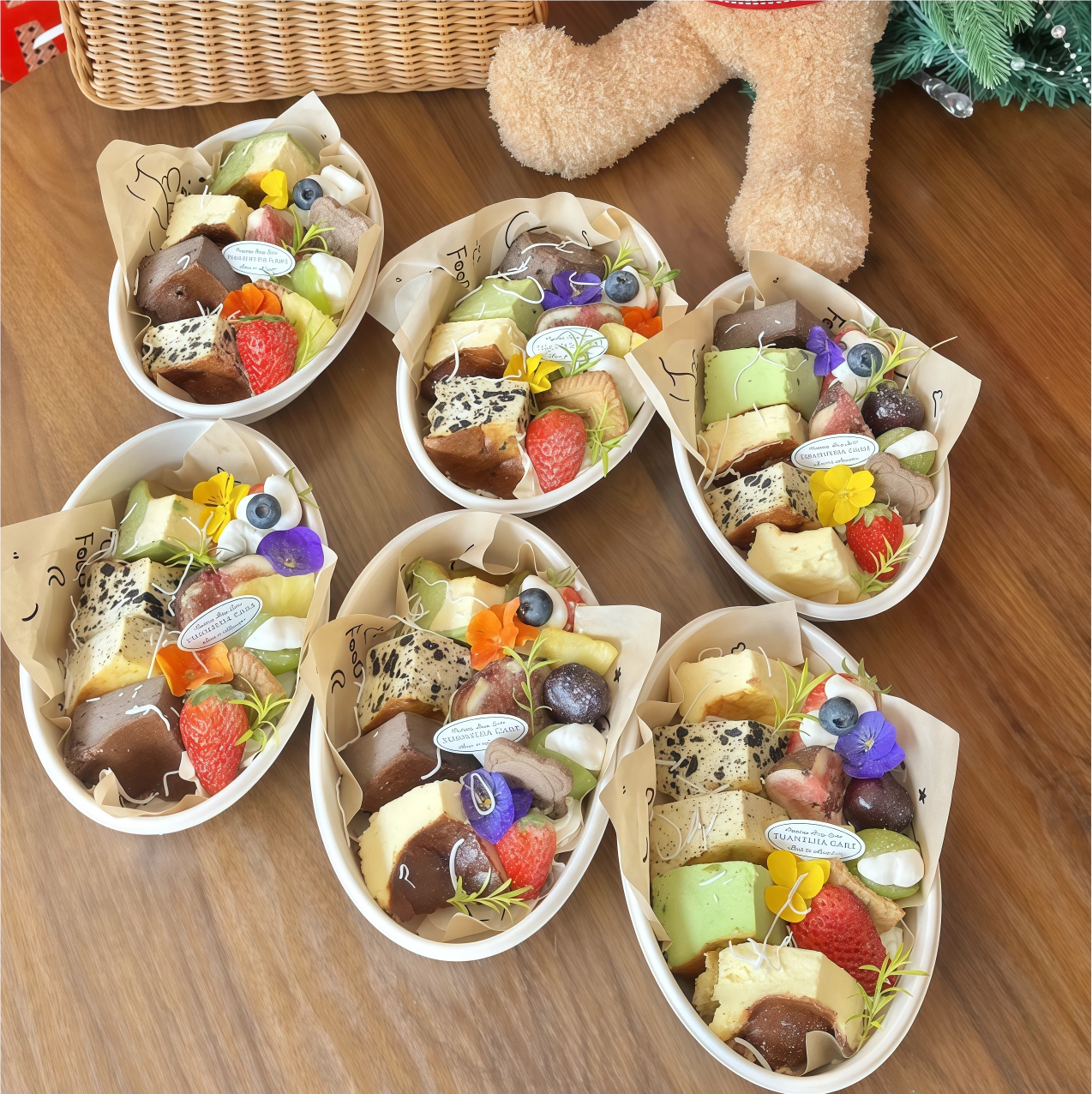 网红春游野餐椭圆形盒子甜品蛋糕打包盒一次性水果奶油碗纸浆碗