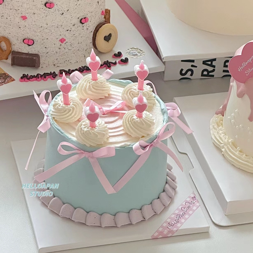 520情人节粉色爱心蜡烛蛋糕装饰