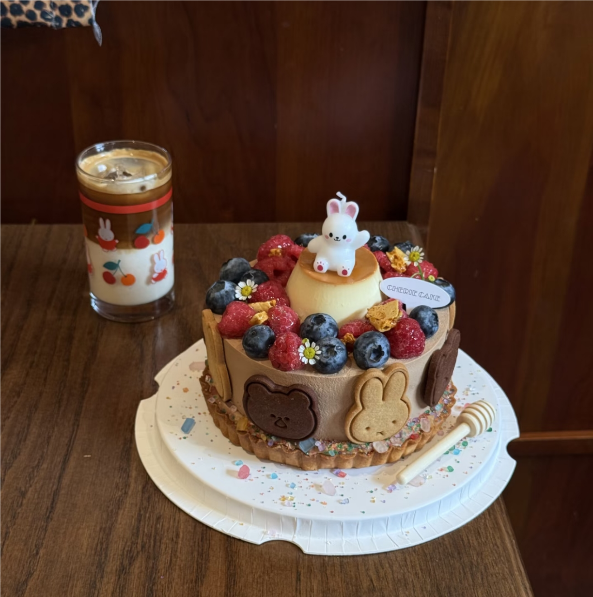 网红米菲兔饼干蛋糕装饰摆件莓果布丁米菲蛋糕木质蜂蜜棒烘焙插件