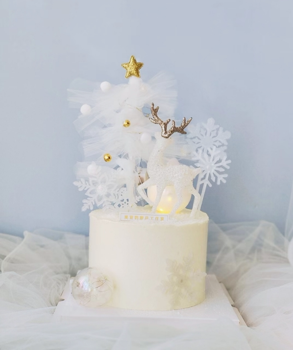 圣诞节水晶麋鹿生日蛋糕装饰摆件网红ins女神唯美仙女小麋鹿雪花