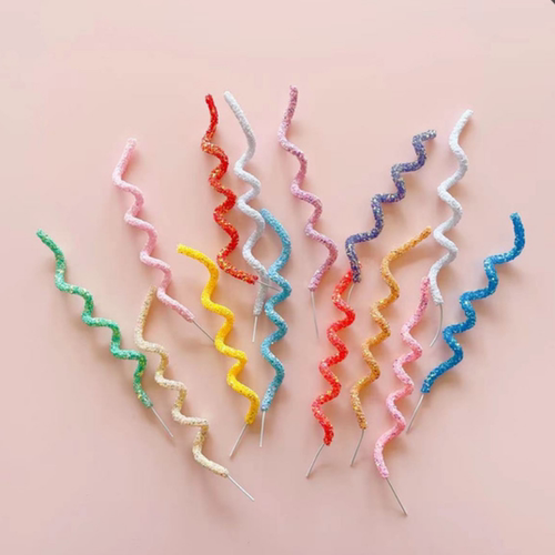 儿童节蛋糕装饰插件彩色闪闪粉彩色卷卷可变形塑料棒子烘焙装饰