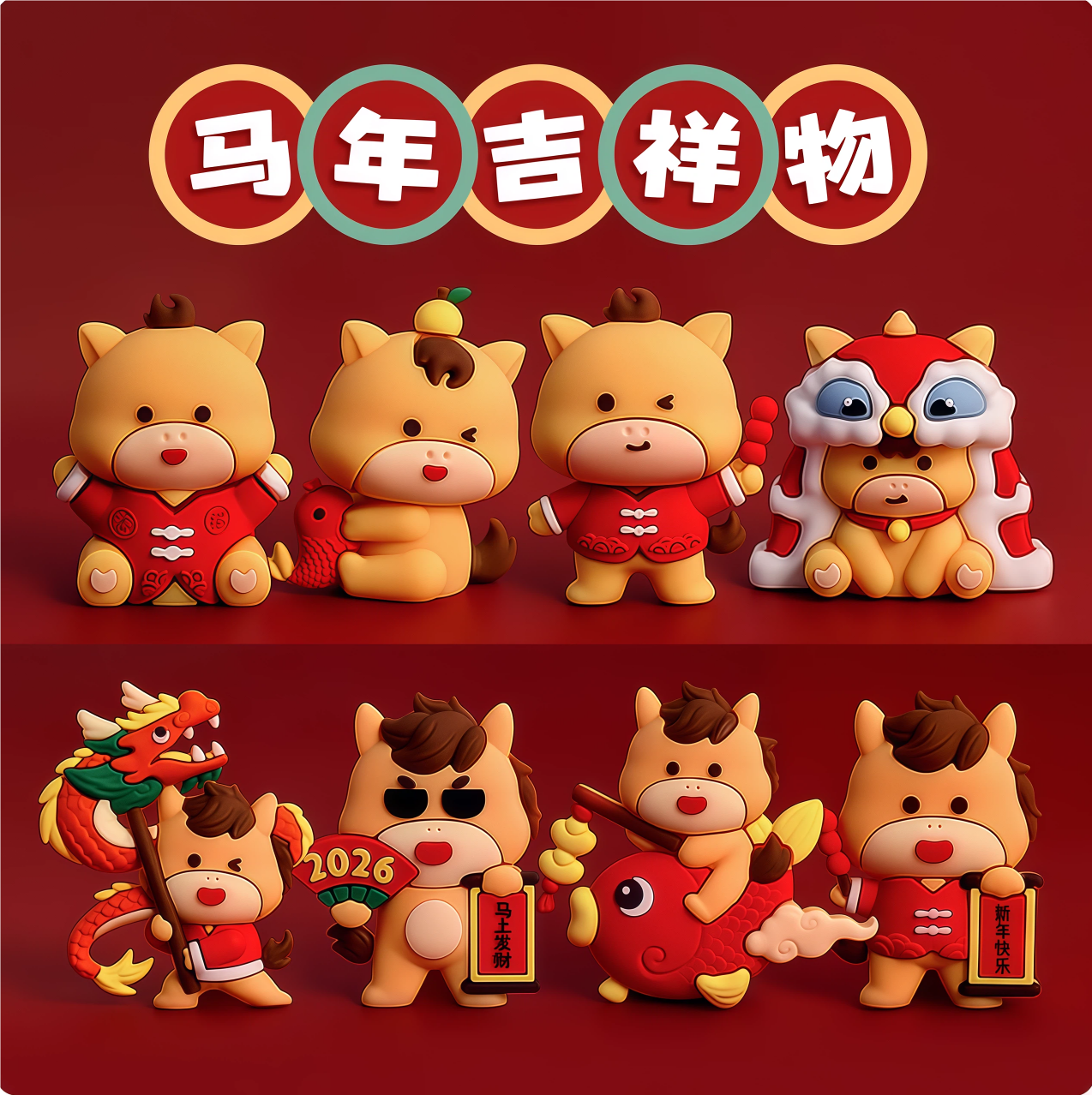 跨年快乐2026新年软胶马年蛋糕装饰摆件锦鲤元宝舞龙新春烘焙插件,节庆用品/礼品,节日装扮用品,淘宝优惠券,粉丝福利购,淘宝优惠卷