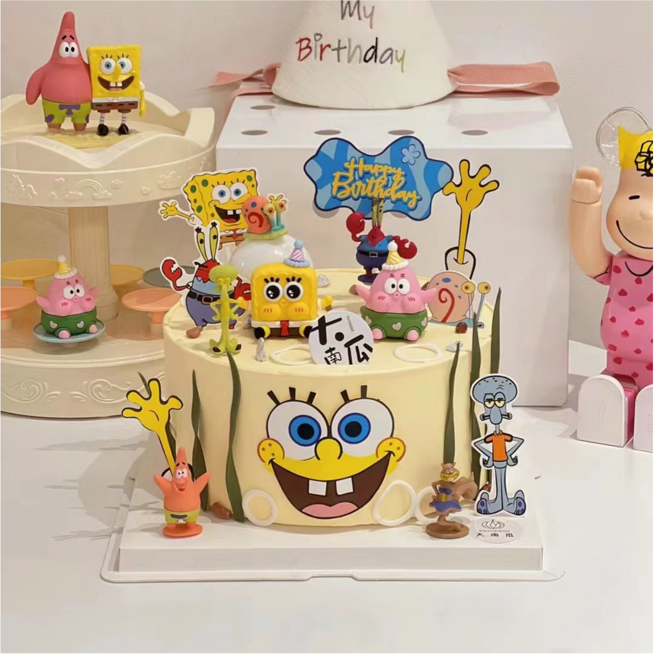海绵宝宝蛋糕装饰摆件卡通派大星章鱼哥儿童宝宝海洋系插件插牌