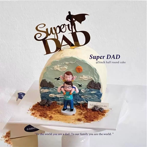 2026父亲节爸爸扛孩子蛋糕装饰摆件金色亚克力超人Super DAD插牌