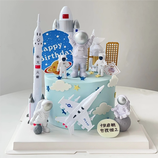 航天飞机7件套宇航员星球火箭蛋糕装饰摆件航空模型探险火箭插件