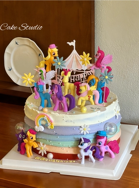 网红卡通小马生日蛋糕装饰摆件可爱公主女孩儿童甜品台蛋糕插件