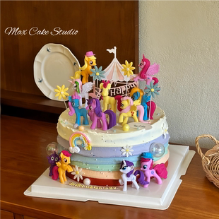网红卡通小马生日蛋糕装饰摆件可爱公主女孩儿童甜品台蛋糕插件