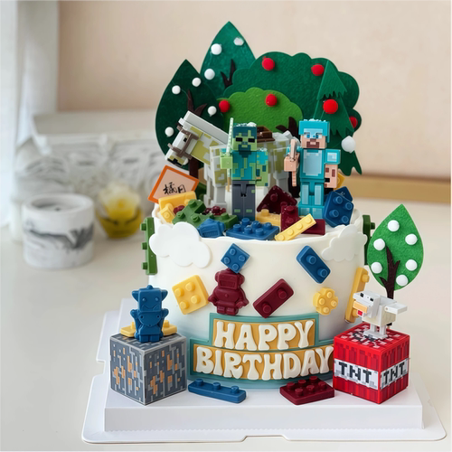我的世界蛋糕装饰摆件minecraft生日布置配件主题甜品台积木插件