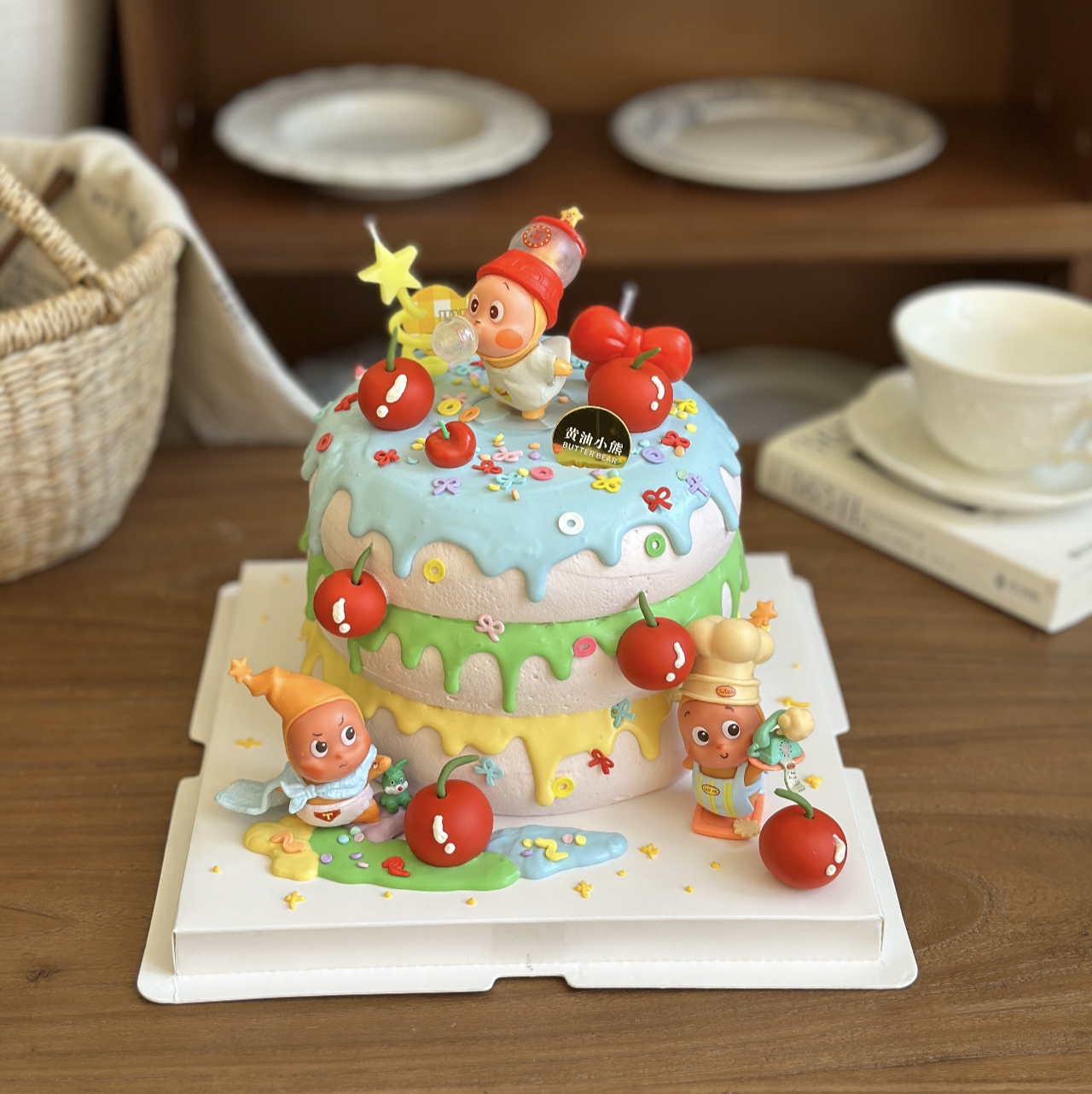 网红可爱苹果蜡烛星空人蛋糕装饰摆件小孩儿童生日派对甜品台插件