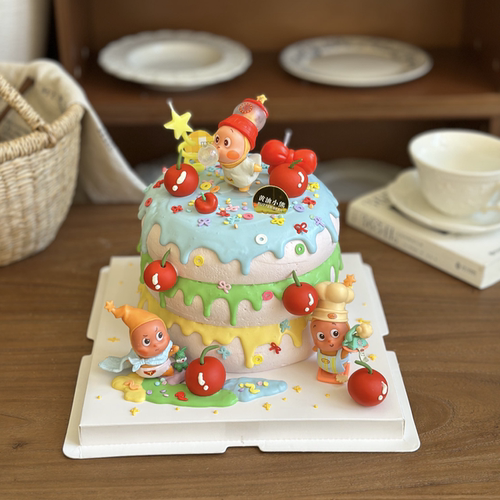 网红可爱苹果蜡烛星空人蛋糕装饰摆件小孩儿童生日派对甜品台插件
