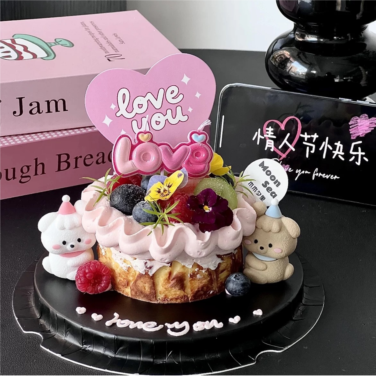 2.14情人节软胶修狗蛋糕装饰摆件粉色爱心love蜡烛粉色告白卡片,节庆用品/礼品,节日装扮用品,淘宝优惠券,粉丝福利购,淘宝优惠卷