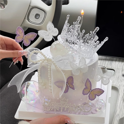 2025母亲节快乐唯美蛋糕装饰水钻插牌透明皇冠蝴蝶妈妈节日装扮