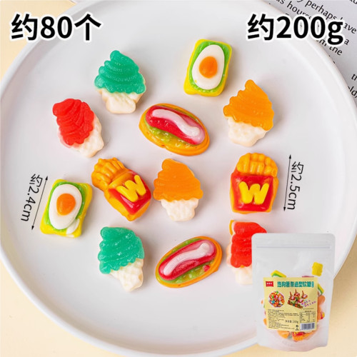 六一儿童节彩虹橡皮糖蛋糕装饰热狗薯条汉堡糖烘焙摆件饼干插件