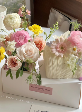38女神节鲜花蛋糕手提盒pvc透明花盒打包盒三八妇女节伴手礼礼盒