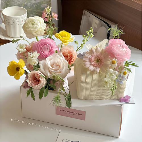 38女神节鲜花蛋糕手提盒pvc透明花盒打包盒三八妇女节伴手礼礼盒