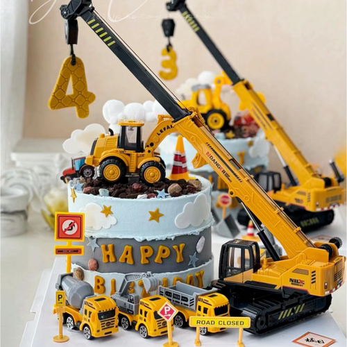 挖掘机汽车儿童生日派对插件摆件