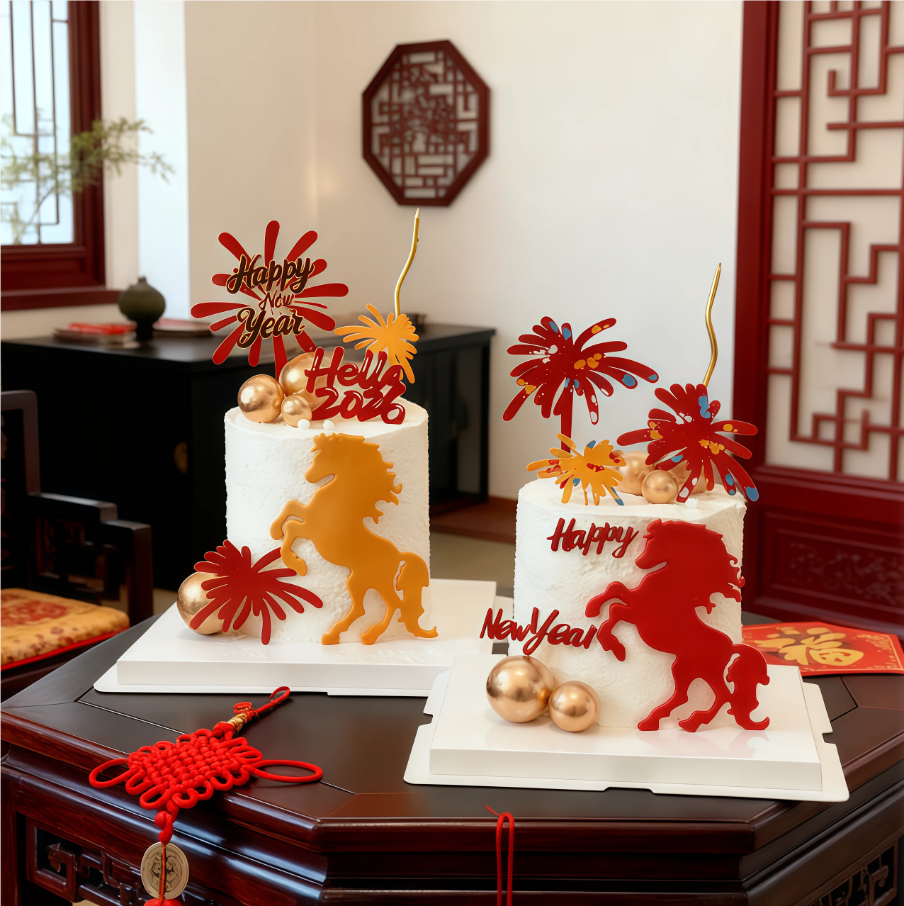 跨年马到成功蛋糕装饰摆件跃马翻糖切模Hello2026礼花亚克力插件