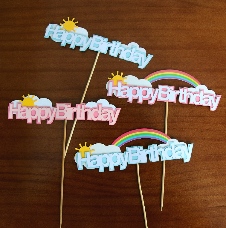 烘焙蛋糕装饰粉蓝小清新三层云朵彩虹太阳生日蛋糕装饰插牌插件