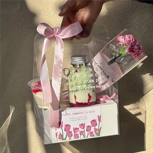 三八女神节伴手礼日历手提袋38女王节妇女节礼品袋蛋糕花束包装盒
