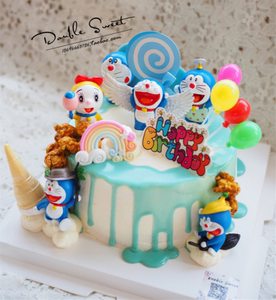 卡通生日蛋糕装饰摆件叮当猫机器猫儿童生日派对装饰公仔玩偶手办