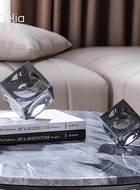现代轻奢创意方形水晶摆件