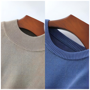 不起球套头毛衣宽松纯色圆领打底线衣 男秋冬季 新款 100%纯棉针织衫