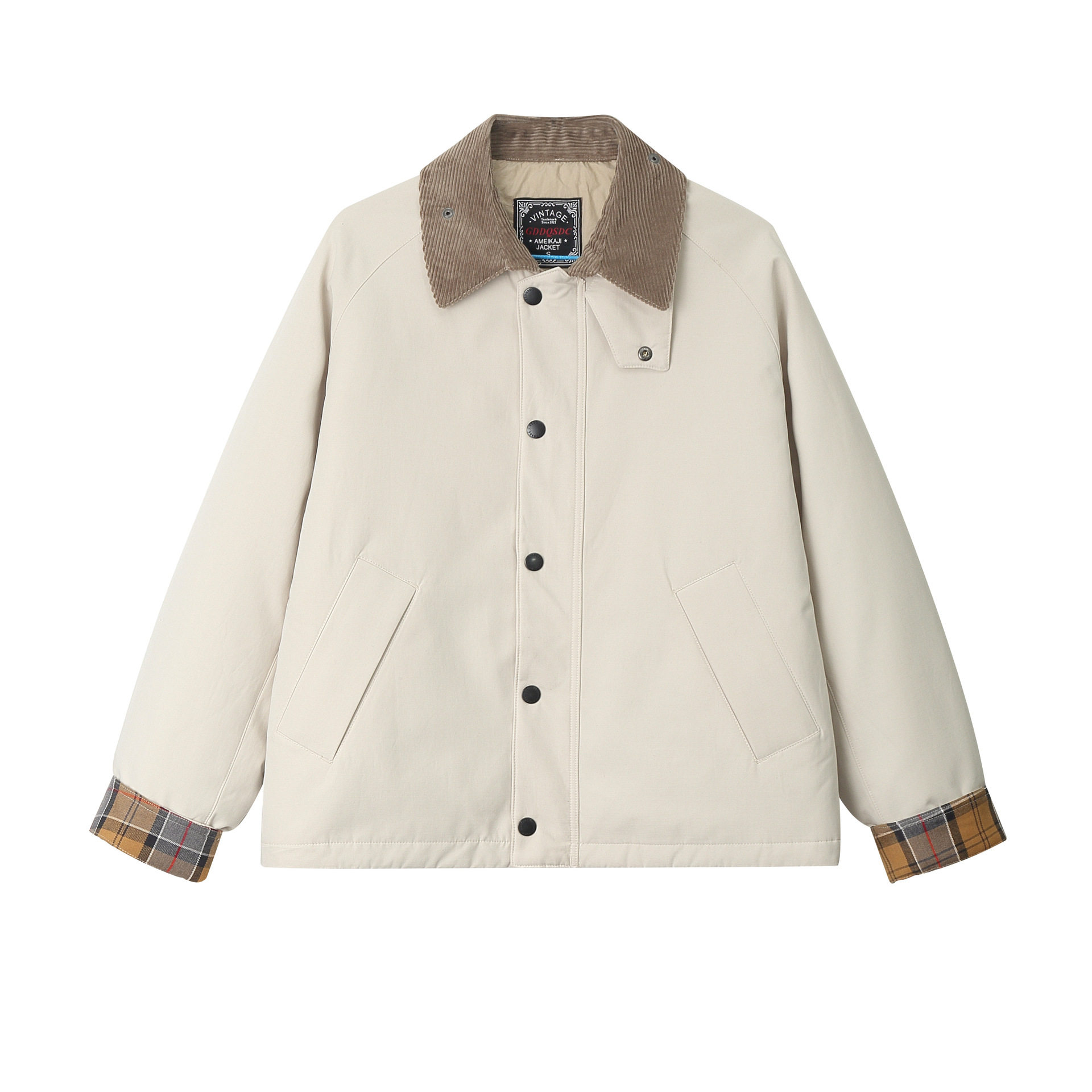 巴恩风夹克翻领格子袖口新款宽松短款保暖男女棉衣棉服外套冬季,男装,棉衣,淘宝优惠券,粉丝福利购,淘宝优惠卷