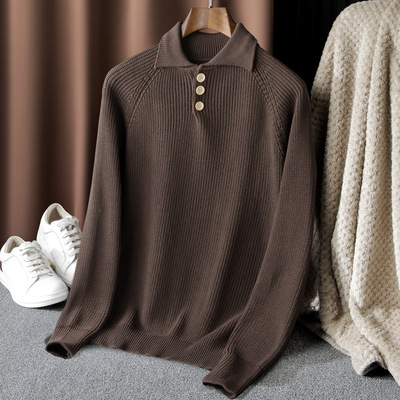 秋冬男士纯棉POLO领宽松针织衫
