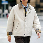 保暖男女棉衣棉服外套冬季 宽松短款 口新款 巴恩风夹克翻领格子袖