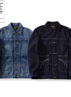 OKONKWO阿美咔叽原色竹节牛仔夹克复古做旧洗水牛仔夹克JACKET