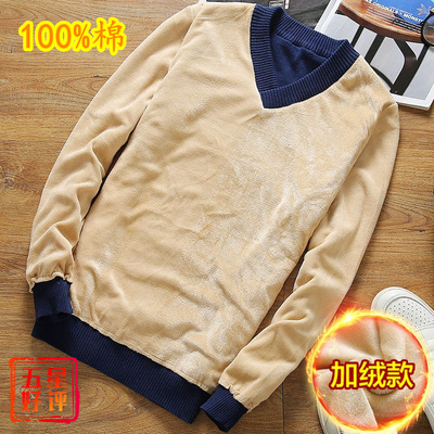 加绒V领毛衣男装针织衫