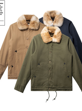 OKONKWO海军N-1夹克航母甲板服DECK JACKET纯色兔毛大毛领N1棉服