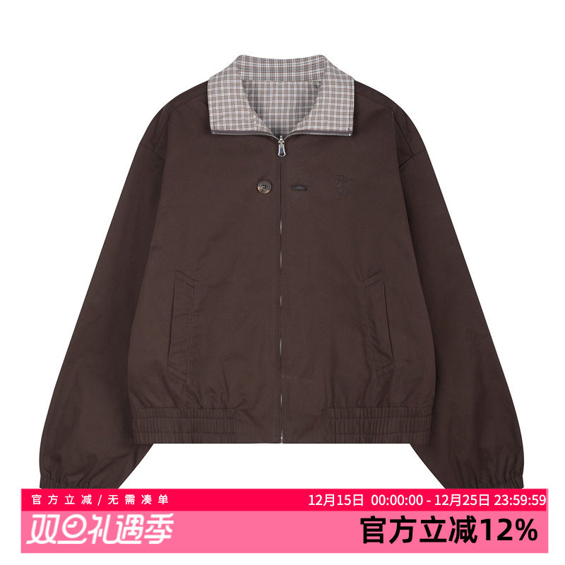 黑喵像素 格纹撞色拉链哈灵顿夹克外套宽松基础通勤上衣秋冬男女,男装,夹克,淘宝优惠券,粉丝福利购,淘宝优惠卷