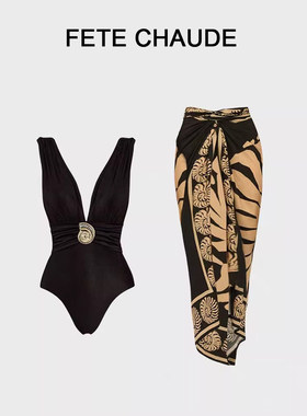 FETE CHAUDE新款连体泳衣女法式复古高级性感纯欲风沙滩温泉度假