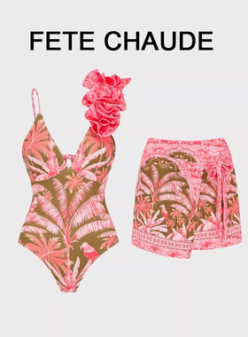 Fete Chaude复古小众设计吊带性感连体泳衣女泡温泉度假套装显瘦