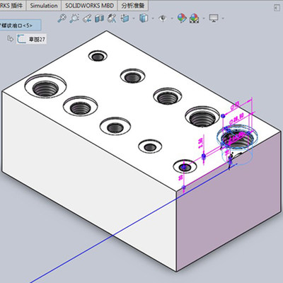 0907Solidworks特征库液压系统设计集成油路阀块油口公英制油口