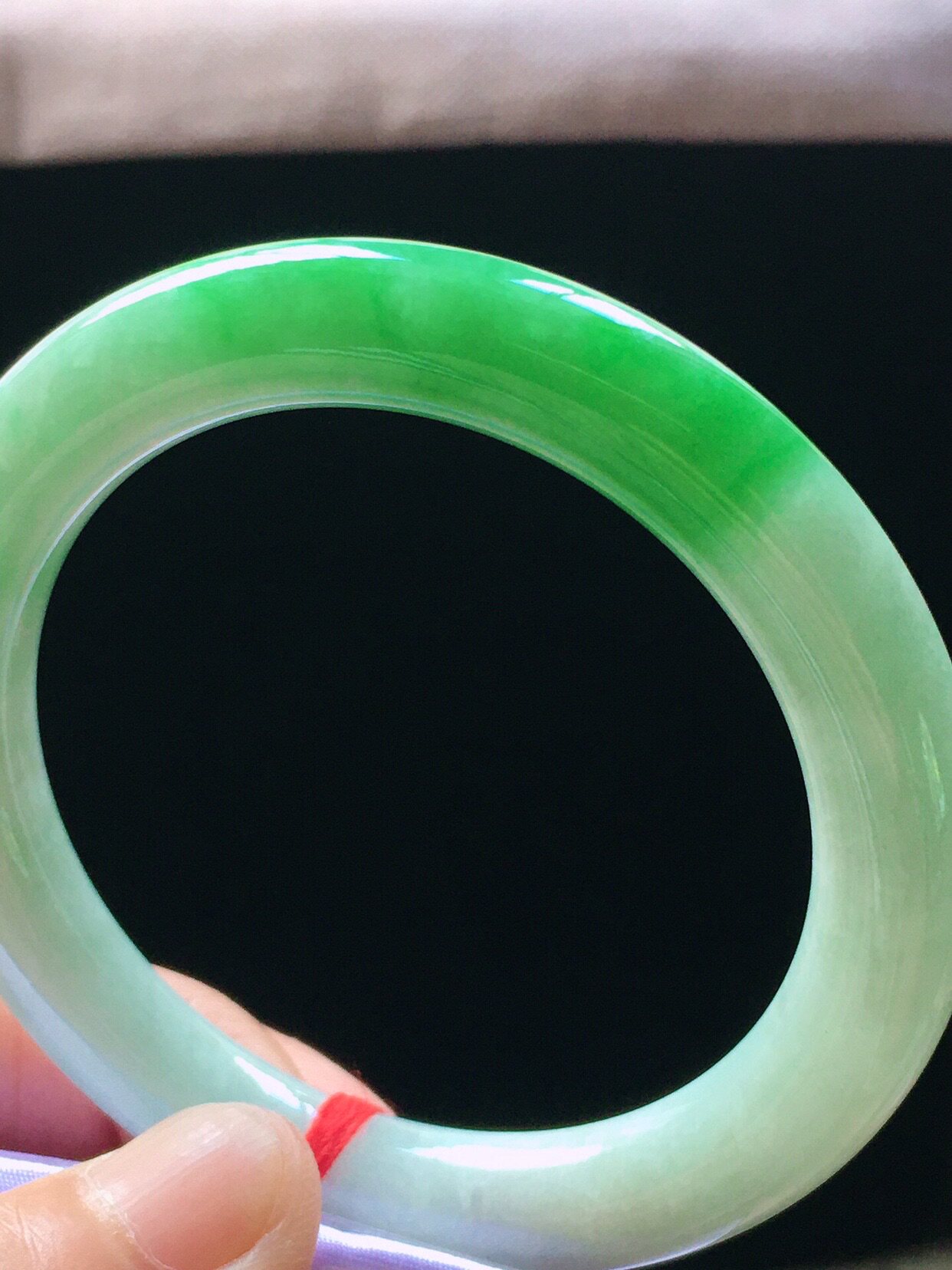 天然翡翠玉石手镯玉镯子辣色正阳绿圆条5-57圈口缅甸玉石手镯a货