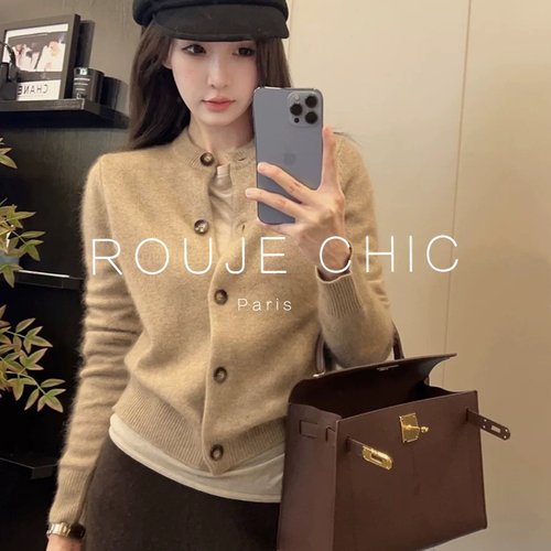 法国别致圆领短款针织开衫女秋冬