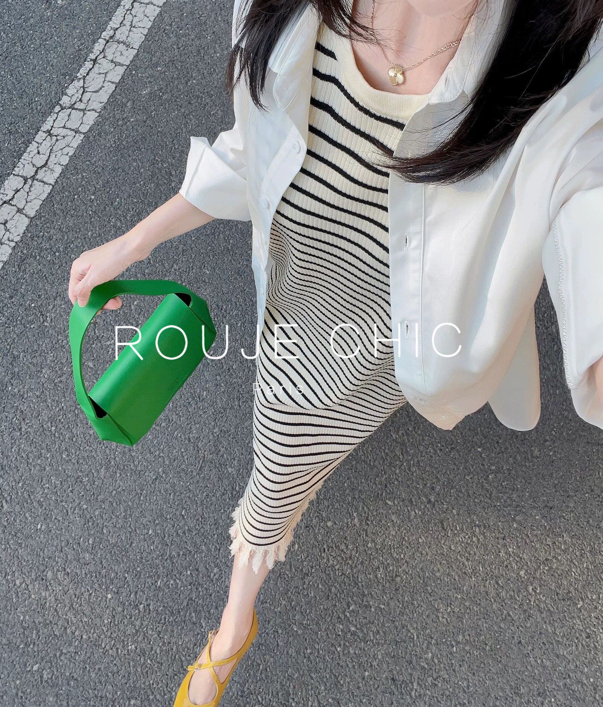 ROUJE CHIC法式高级感条纹针织连衣裙女夏季无袖背心裙中长款裙子