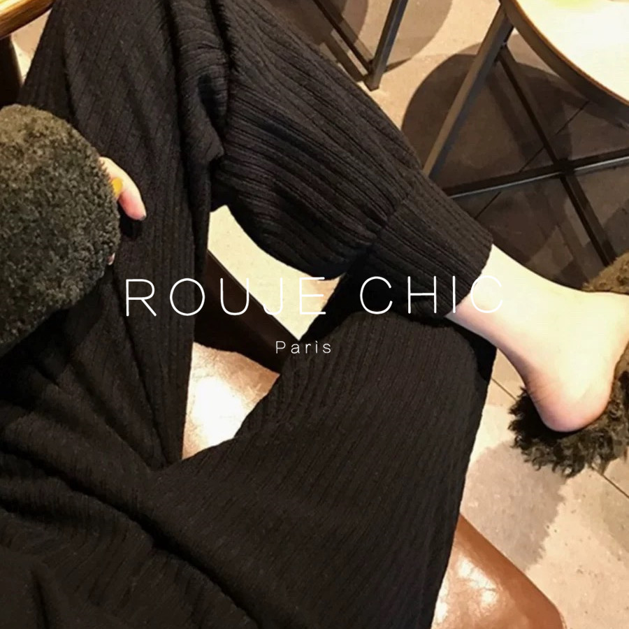 ROUJE CHIC法式加绒休闲灯芯绒束脚萝卜裤女秋冬百搭加厚运动卫裤