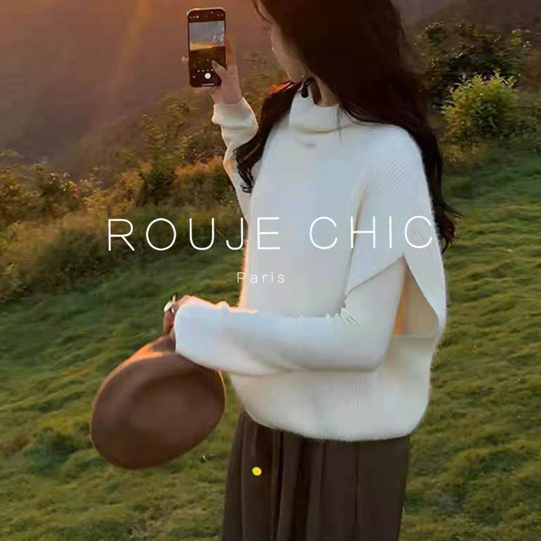ROUJE CHIC法式高级感软糯高领无袖毛衣针织马甲背心女早春季坎肩