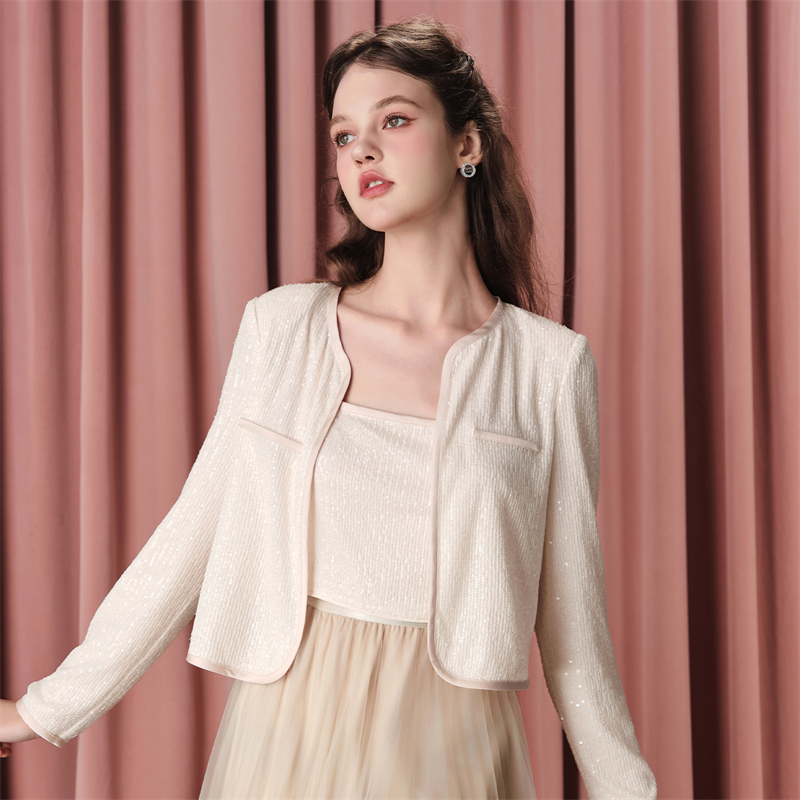 糖力甜美人鱼亮片编织两件套装女