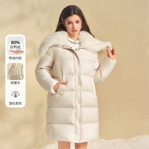 狐狸毛领白鸭绒羽绒服外套