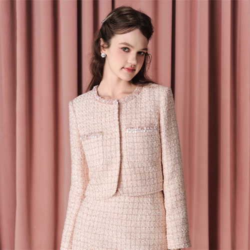 糖力小香风甜美千金珠片短外套女